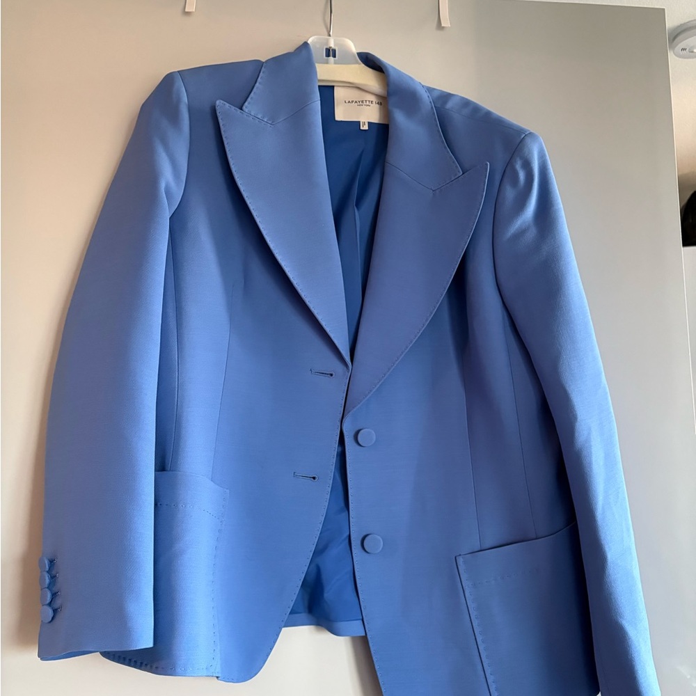 Lafayette 148 New York Periwinkle Tailored Wool-Blend Blazer